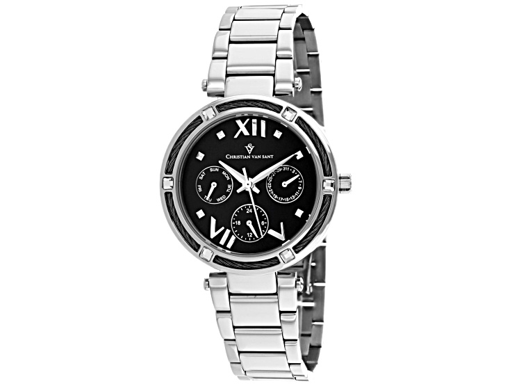 Christian Van Sant Women's Sienna Black Dial Stainless Steel Bracelet Watch