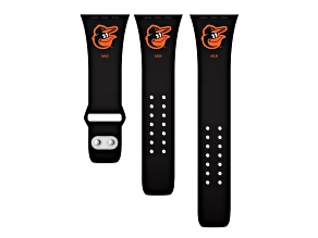Gametime MLB Baltimore Orioles Black Silicone Apple Watch Band (38/40mm M/L). Watch not included.