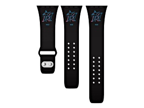 Gametime MLB Miami Marlins Black Silicone Apple Watch Band (38/40mm M/L). Watch not included.