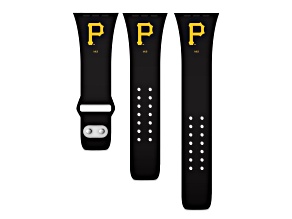 Gametime MLB Pittsburgh Pirates Black Silicone Apple Watch Band (38/40mm M/L). Watch not included.
