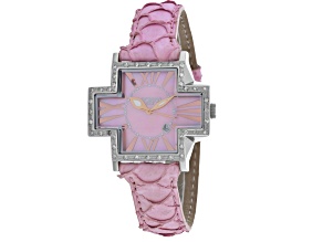 Locman Women's Italy Plus Pink Mother-Of-Pearl with Crystal Accents Pink Leather Strap Watch