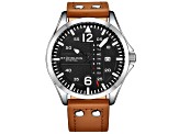Stuhrling Men's Classic Black Dial Brown Leather Strap Watch