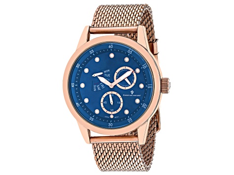 Christian Van Sant Men's Rio Blue Dial, Rose Mesh Stainless Steel Watch