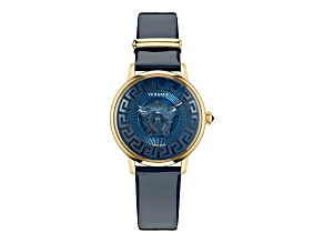 Medusa Alchemy Watch 38MM Yellow Case Blue Guilloché Dial Calf Leather Strap