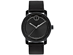 Movado Men's Bold Black Leather Strap Watch