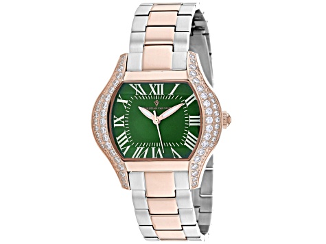 Christian Van Sant Women's Bianca Green Dial, Rose Two-tone Stainless Steel Bracelet Watch