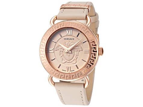 Versace Women's Medusa 36mm Quartz Watch with Beige Leather Strap