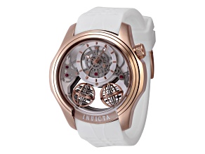 Invicta Specialty Twin-Axis 46mm Quartz White Silicone Band Watch, Rose Bezel