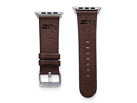 Gametime Seattle Seahawks Leather Band fits Apple Watch (42/44mm M/L Brown). Watch not included.