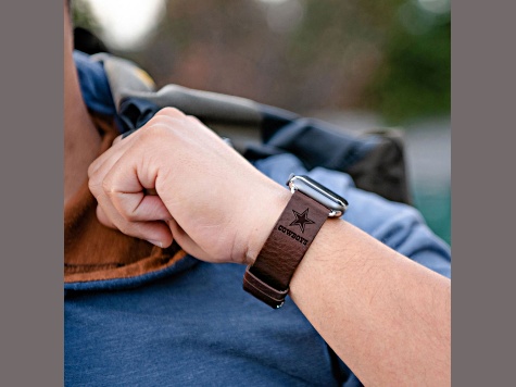 Gametime Dallas Cowboys Leather Band fits Apple Watch (42/44mm M/L Brown). Watch not included.