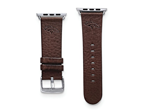 Gametime Denver Broncos Leather Band fits Apple Watch (42/44mm M/L Brown). Watch not included.