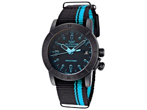 Glycine Men's Airman Worldtimer 42mm Quartz Black and Light Blue Nylon Strap Watch