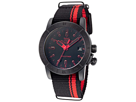 Glycine Men's Airman Worldtimer 42mm Quartz Black and Red Nylon Strap Watch