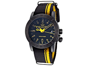 Glycine Men's Airman Worldtimer 42mm Quartz Black and Yellow Nylon Strap Watch