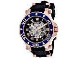 Seapro Men's Seaway Black Dial with Rose Accents, Blue Bezel, Black Rubber Strap Watch