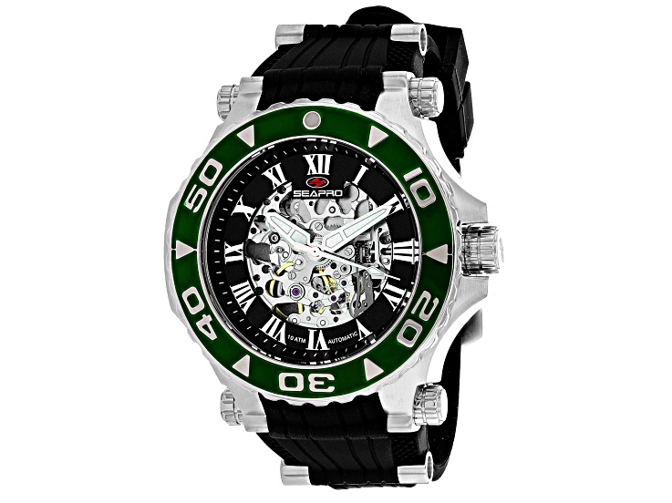 Seapro Men's Seaway Black Dial, Green Bezel, Black Rubber Strap Watch -  174MHD | JTV.com