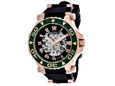 Seapro Men's Seaway Black Dial with Rose Accents, Green Bezel, Black Rubber Strap Watch