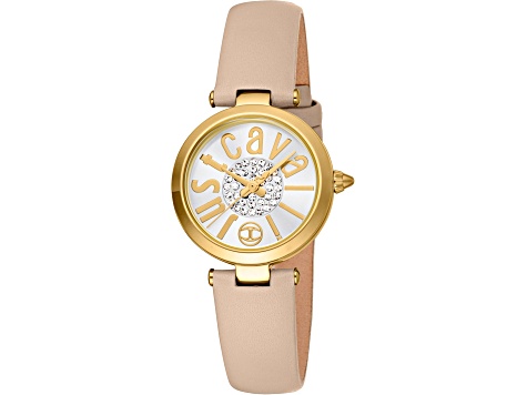 Just Cavalli Women's Modena White Dial, Beige Leather Strap Watch