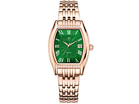 Christian Van Sant Women's Gemma Green Dial, Rose Stainless Steel Watch