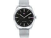 Tommy Hilfiger Men's Theo Black Dial Sterling Silver Mesh Band Watch