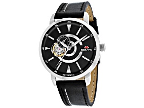 Seapro Men's Elliptic Black Dial, Black Leather Strap Watch