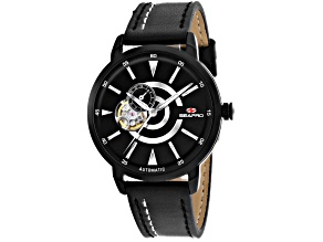 Seapro Men's Elliptic Black Dial, Black Leather Strap Watch
