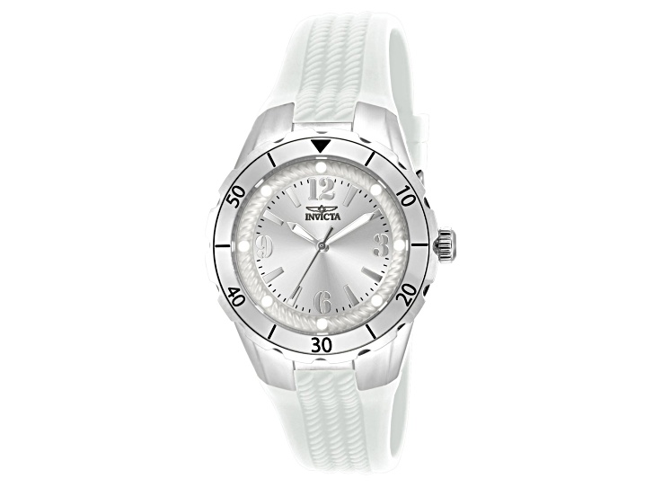 Invicta Angel 38mm Silver Tone Dial White Silicone Quartz
