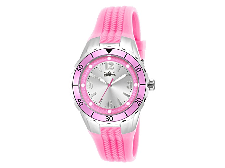 Invicta Angel 38mm Silver Tone Dial Pink Silicone Quartz Watch