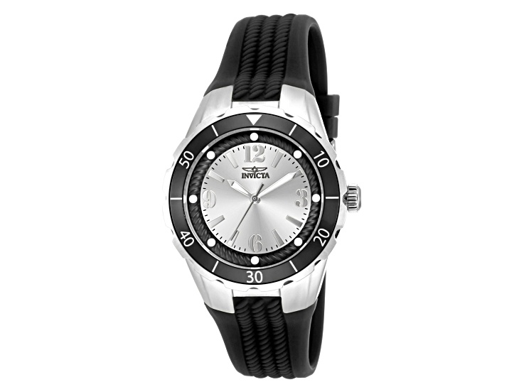 Invicta Angel 38mm Silver Tone Dial Black Silicone Quartz Watch
