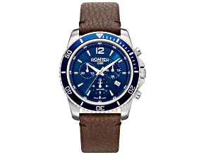 Roamer Men's Nautic Chrono 100 43mm Quartz Blue Dial Brown Leather Strap Watch
