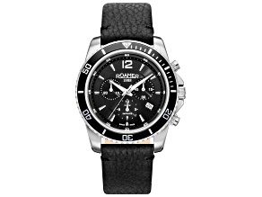 Roamer Men's Nautic Chrono 100 43mm Quartz Black Dial Black Leather Strap Watch