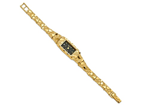 14k Yellow Gold Ladies Rectangular Black 15x31mm Dial Solid Nugget Watch