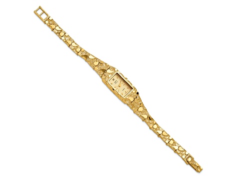 14k Yellow Gold Ladies Rectangular Champagne 15x31mm Dial Solid Nugget Watch