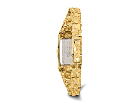 14k Yellow Gold Ladies Rectangular Champagne 15x31mm Dial Solid Nugget Watch