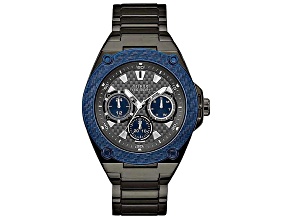 Guess Men's Classic Blue Bezel Gray Stainless Steel Watch