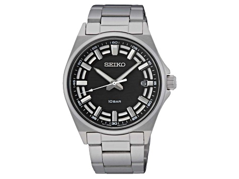 Seiko Men's Classic Quartz Black Dial Gray Stainless Steel Watch