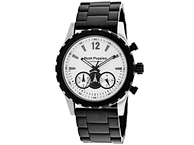 Hush Puppies Classic 46mm Black Stainless Steel Bracelet White Dial Chronograph Quartz Watch