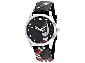 Gucci Women's G-Timeless Black Dial, Multi-color Leather Strap Watch