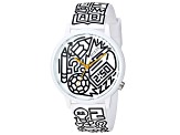 Guess Women's Classic White with Black Lettering Leather Strap Watch