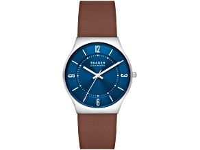 Skagen Men's Espresso Blue Dial Brown Leather Strap Watch