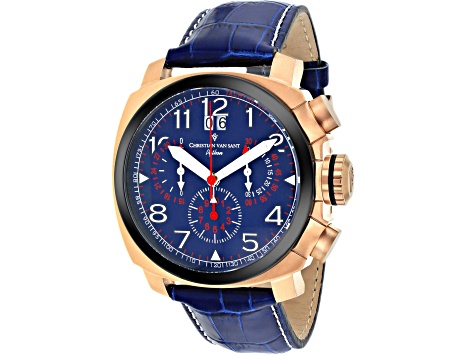 Christian Van Sant Men's Grand Python Blue Dial, Blue Leather Strap Watch