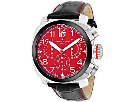 Christian Van Sant Men's Grand Python Red Dial, Black Leather Strap Watch