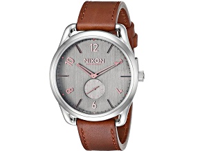 Nixon Men's C45 Gray Dial Brown Leather Strap Watch