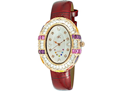 Adee Kaye Women's Marquee Red Leather Strap Watch