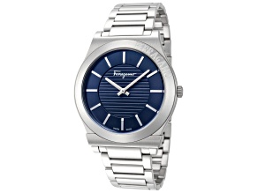 Ferragamo Men's Gancini 41mm Quartz Blue Dial Stainless Steel Watch