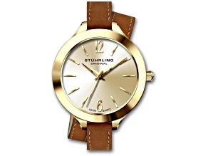 Stuhrling Women's Classic Yellow Dial Brown Leather Strap Watch