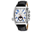 Christian Van Sant Men's Grandeur White Dial with Blue Accents, Black Leather Strap Watch