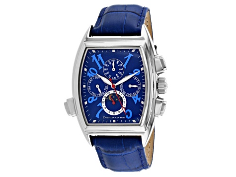 Christian Van Sant Men's Grandeur Navy Dial with Blue Accents, Blue Leather Strap Watch