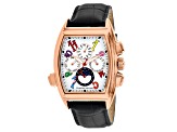 Christian Van Sant Men's Grandeur Multi-color Accent Dial, Rose Bezel, Black Leather Watch