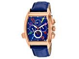 Christian Van Sant Men's Grandeur Blue Dial, Multi-color Accents, Rose Bezel Blue Leather Watch